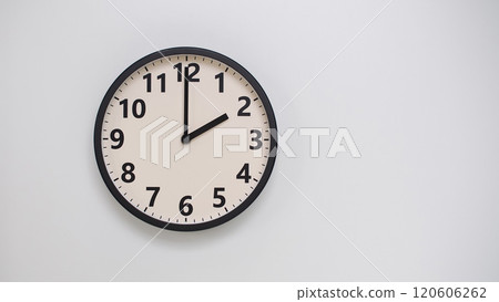 Classic Black-Edged Clock on White Background at 14.00/02.00 - Perfect for Time Management and Text Space 120606262