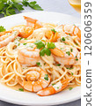 Pasta with shrimp and cream sauce 120606359