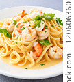 Pasta with shrimp and cream sauce 120606360