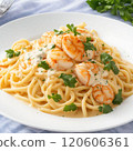 Pasta with shrimp and cream sauce 120606361