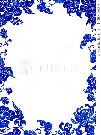 blue floral vine porcelain vase, chinese porcelain, hand-drawn watercolor painting frame design blue floral vine porcelain vase, chinese porcelain, hand-drawn watercolor painting frame design 120606420