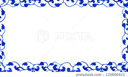 blue floral vine porcelain vase, chinese porcelain, hand-drawn watercolor painting frame design 120606421