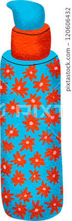 Bottles with blue and orange skincare and Digital painting bold colors, pop style. 120606432