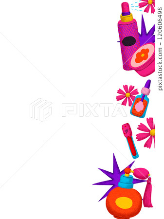 Vertical frame cosmetics, digital painting with cartoon lines, bright colors in a pop art style 120606498