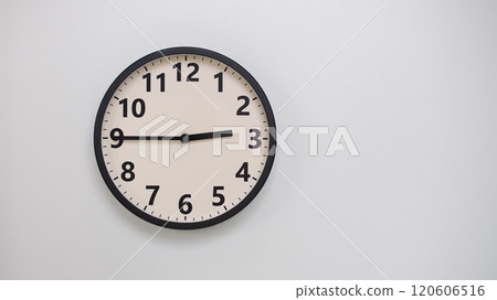 Classic Black-Edged Clock on White Background at 14.45/02.45 - Perfect for Time Management and Text Space Classic Black-Edged Clock on White Background at 14.45/02.45 - Perfect for Time Management and Text Space 120606516
