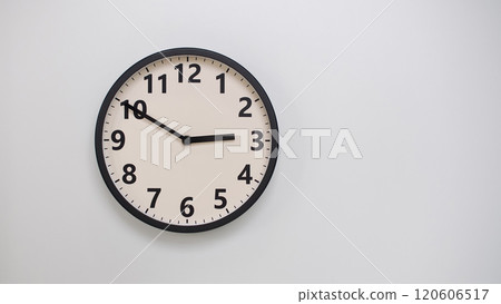 Classic Black-Edged Clock on White Background at 14.50/02.50 - Perfect for Time Management and Text Space Classic Black-Edged Clock on White Background at 14.50/02.50 - Perfect for Time Management and Text Space 120606517