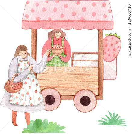 a kids' stall selling goods and a woman holding a picnic 120606710