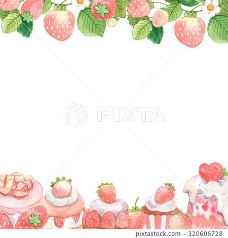sweet strawberry celebration, strawberry festival, hand-drawn watercolor painting frame design 120606728