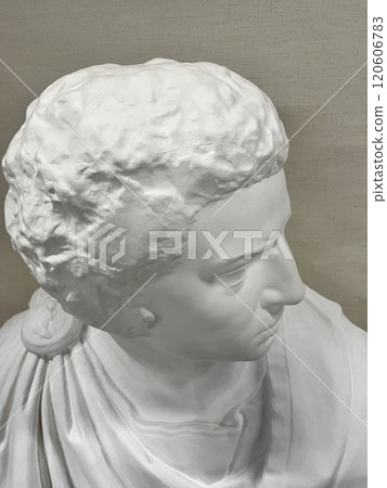 從多個方向觀看布魯圖斯臉部的石膏雕像。 從多個方向觀看布魯圖斯臉部的石膏雕像。 120606783