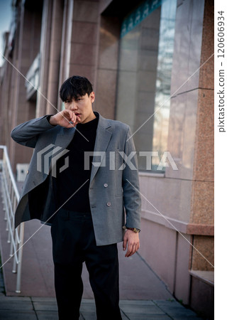 Handsome man in suit, fashion, business, street style. Central Asia 120606934