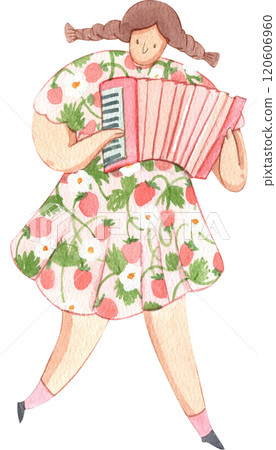 woman playing the accordion, hand-drawn watercolor illustration 120606960