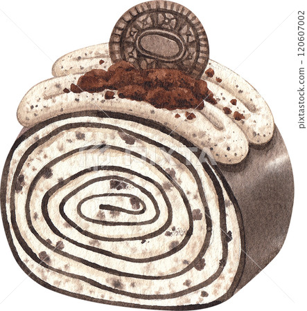oreo crape cake roll, hand-drawn watercolor illustration 120607002