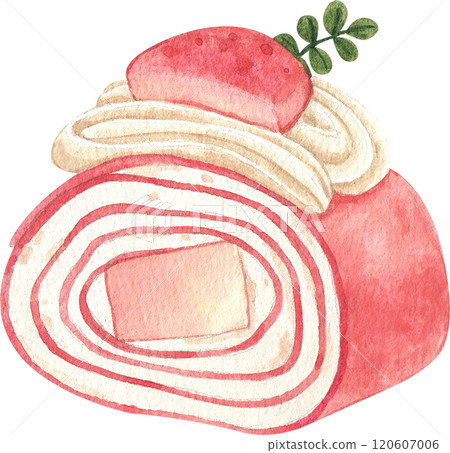 peach crape cake roll, hand-drawn watercolor illustration peach crape cake roll, hand-drawn watercolor illustration 120607006