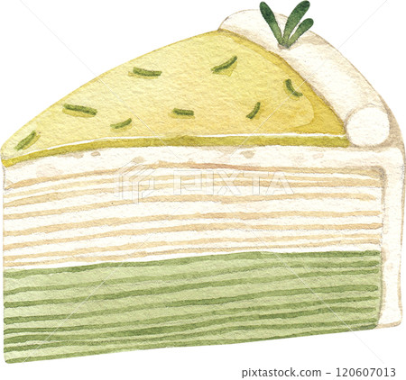 lemon crepe cake, hand-drawn watercolor illustration lemon crepe cake, hand-drawn watercolor illustration 120607013