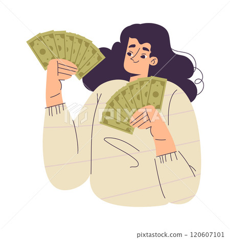 Rich Woman Character with Dollar Money Banknote Vector Illustration Rich Woman Character with Dollar Money Banknote Vector Illustration 120607101