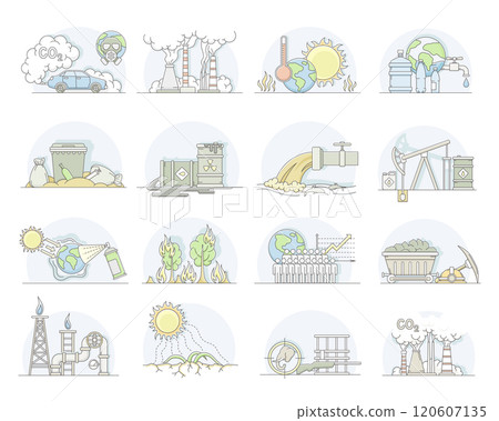 Natural Land Resources Line Icon and Object Vector Set 120607135