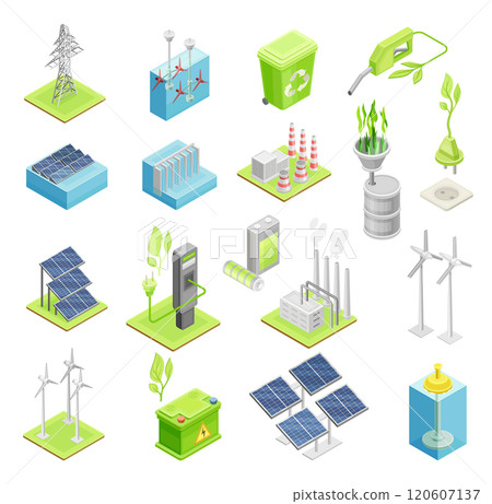 Renewable Energy and Green Power Isometric Vector Set Renewable Energy and Green Power Isometric Vector Set 120607137