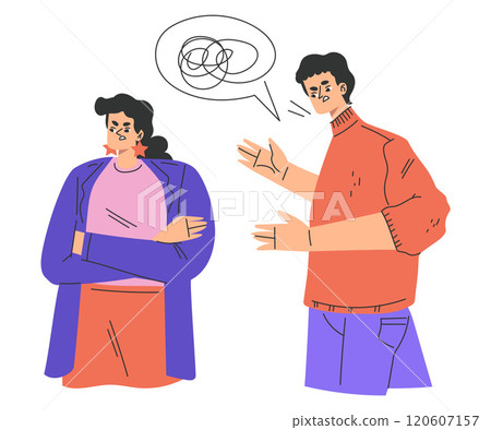 Relationship Problem with Angry Man and Woman Arguing Vector Illustration 120607157