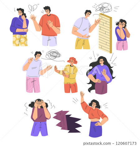 Relationship Problem with Angry Man and Woman Arguing Vector Set 120607173