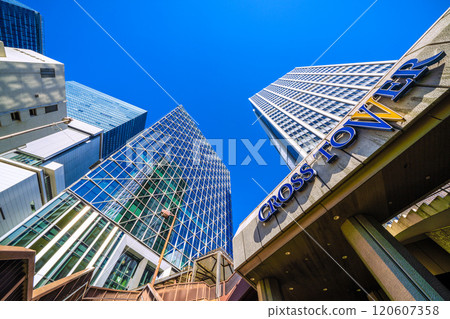 Tokyo cityscape in Japan: A city with pedestrian bridges. View of Shibuya AQUS, Shibuya Cross Tower, Shibuya Hikarie, etc. = 25th 120607358