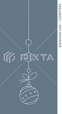 Christmas ball with a zigzag pattern and circles on a string. Color clipart illustration. 120607684