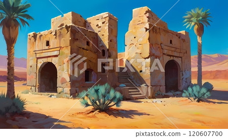 遊戲背景:藍天沙漠文明古蹟宮殿 遊戲背景:藍天沙漠文明古蹟宮殿 120607700