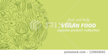 Vegetables Food Top View Green Background. Organic Food Vector Banner Vegetables Food Top View Green Background. Organic Food Vector Banner 120608082
