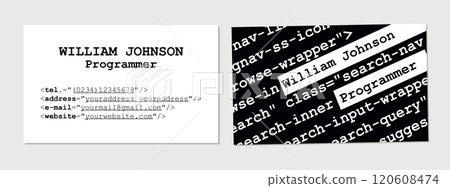 Minimalist Business Card Template for Programmer, Coder, IT Geek, Developer. Vector Illustration Isolated on White 120608474