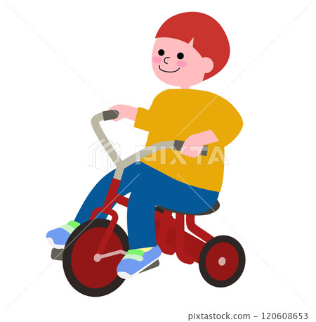 Vector illustration of a little boy playing on a tricycle 120608653