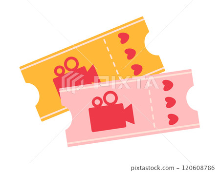 Cinema tickets for date night for Valentines day. Flat vector isolated illustration 120608786