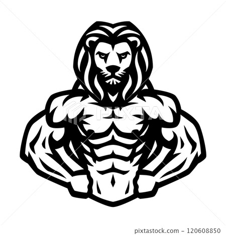 Bodybuilder with a lion head. 120608850