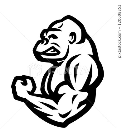 Bodybuilder with a gorilla head. Bodybuilder with a gorilla head. 120608853