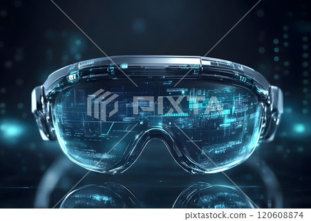 Smart glasses with futuristic technology background. 120608874