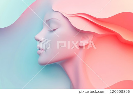 Abstract background, Beautiful fashion model in 3D pastel colors, style digital artwork. 120608896