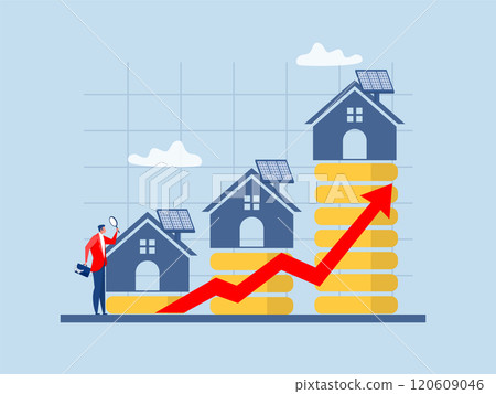 Businesses invest in real estate Solar Energy Concept housing price rising up concept. vector illustration 120609046