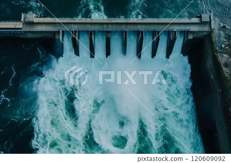 View of a hydroelectric dam on a river. 120609092