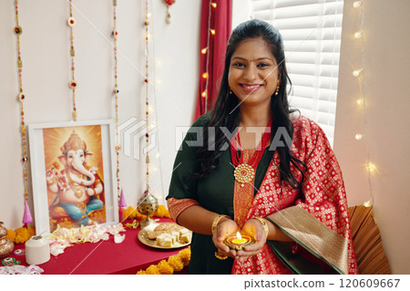 Celebrating Diwali with Traditional Decor and Rituals 120609667