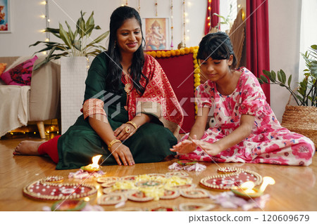 Celebrating Traditional Festival with Diwali Decorations 120609679