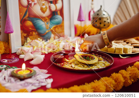 Celebrating Festive Hindu Ritual with Offerings 120610051