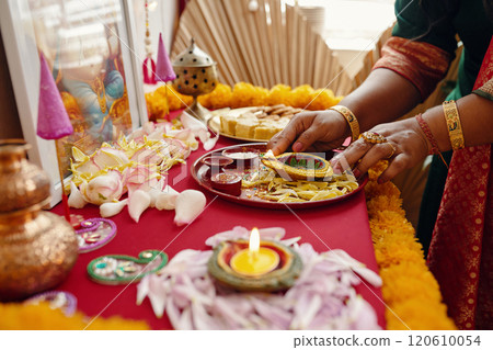 Performing Traditional Hindu Ritual for Prayer Ceremony 120610054