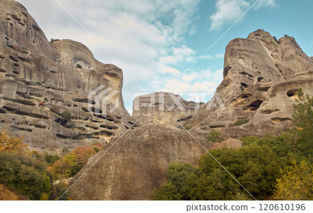 Mountain caves in Meteora, Greece 120610196