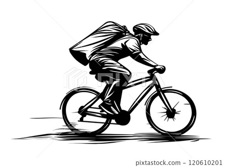 cyclist on a bicycle or delivery man on white 120610201