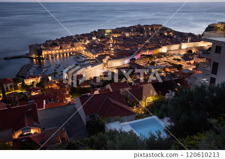 Panorama of Dubrovnik old town at night, Croatia 120610213