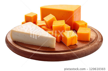 Gourmet Cheese Assortment on a Wooden Board 120610383