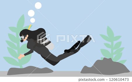 Illustration of a woman doing scuba diving 120610473