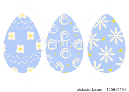 Easter Eggs patterned freehand abstract ornament, floral pattern and decorative stars, dots and wave Easter Eggs patterned freehand abstract ornament, floral pattern and decorative stars, dots and wave 120610504