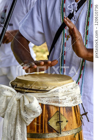 Drums decorated with fabric 120610736