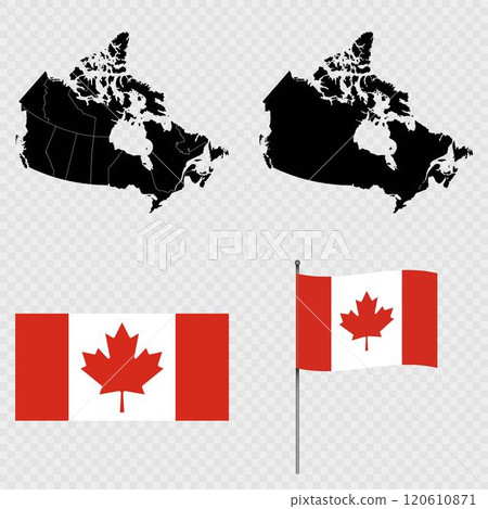 Set of maps, flag and flagpole of Canada. Vector illustration. Set of maps, flag and flagpole of Canada. Vector illustration. 120610871