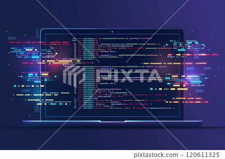 Laptop with Programming Code Screen, Software... - Stock Illustration ...