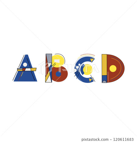 ABCD alphabet letters in Kandinsky style for your design, vector image. ABCD alphabet letters in Kandinsky style for your design, vector image. 120611683